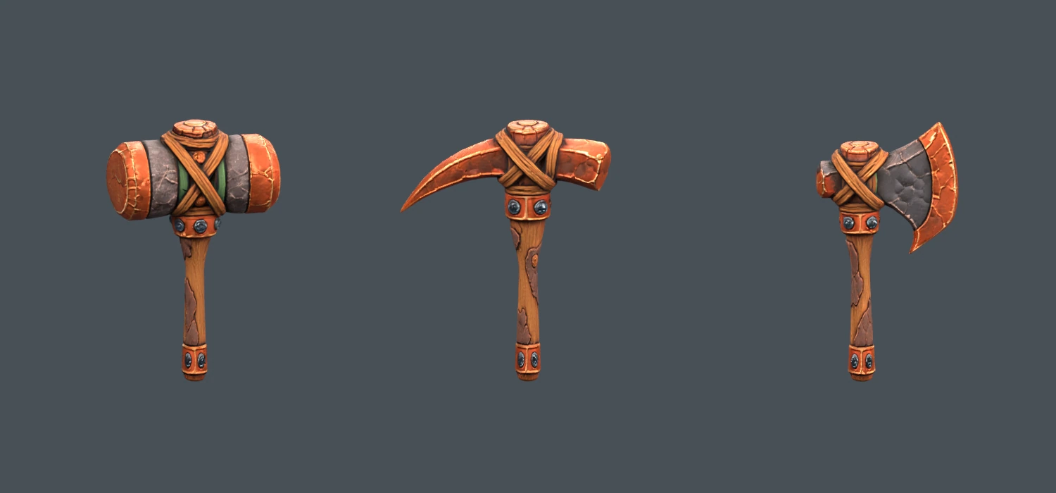 Actual 3D asset render: the copper tool set.