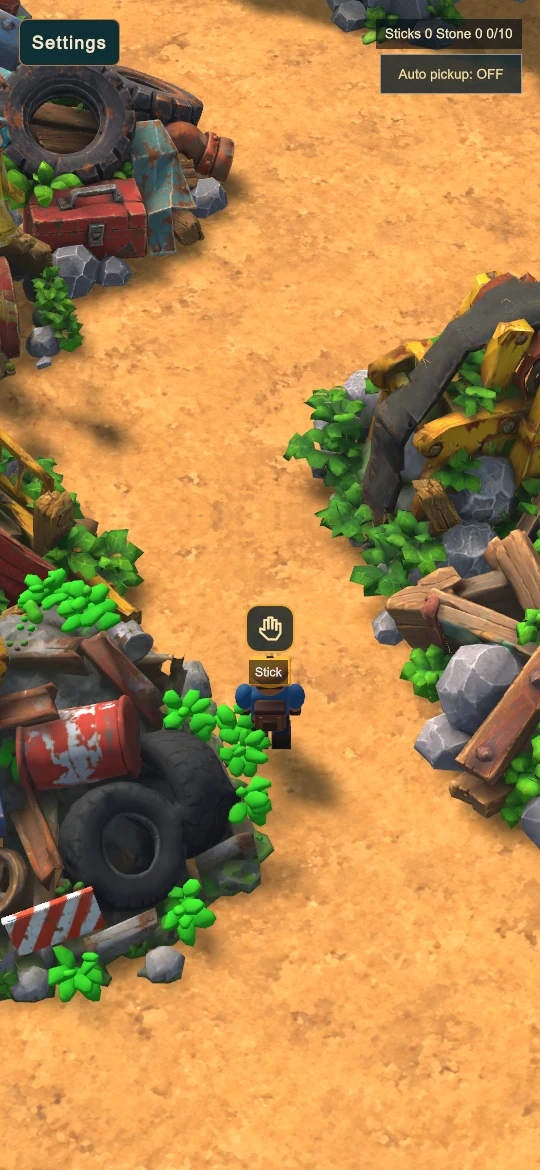 Miner beside the manual stick pickup prompt
