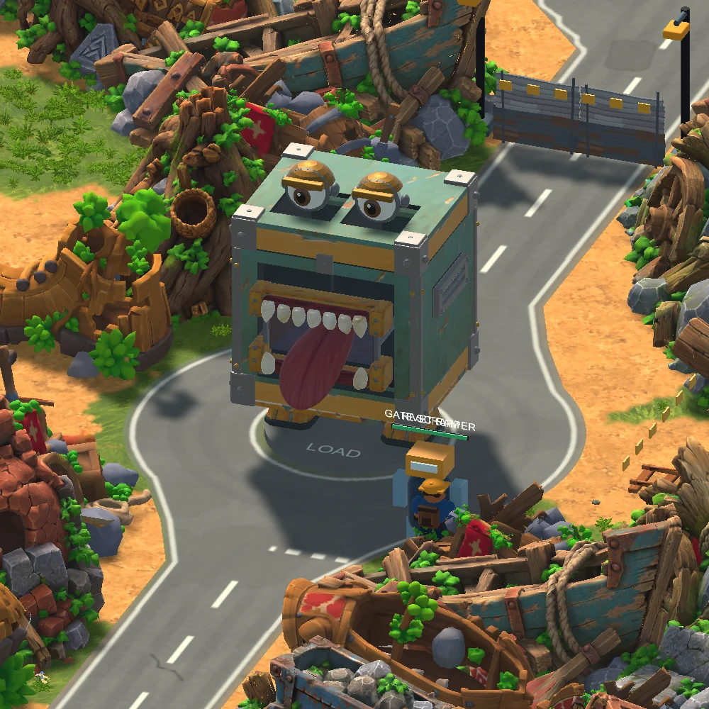 The animated Storage Gobbler awake in an isolated Unity runtime preview