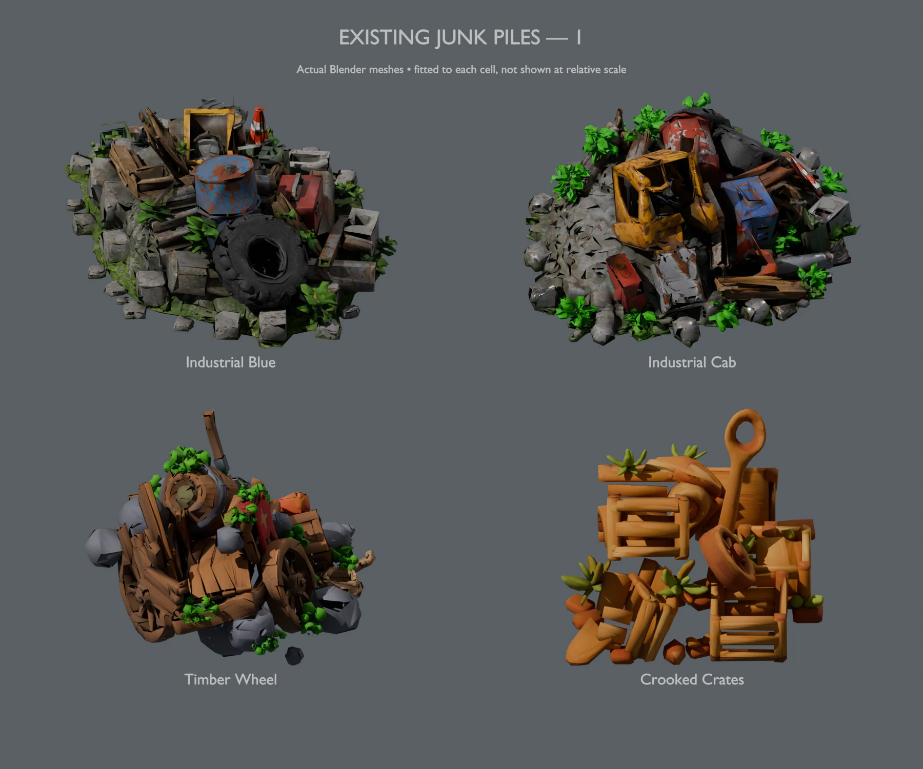industrial blue · industrial cab · timber wheel · crooked crates