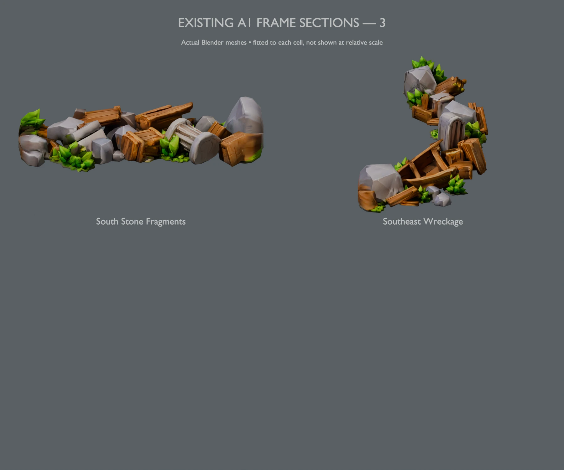 South stone fragments · Southeast wreckage