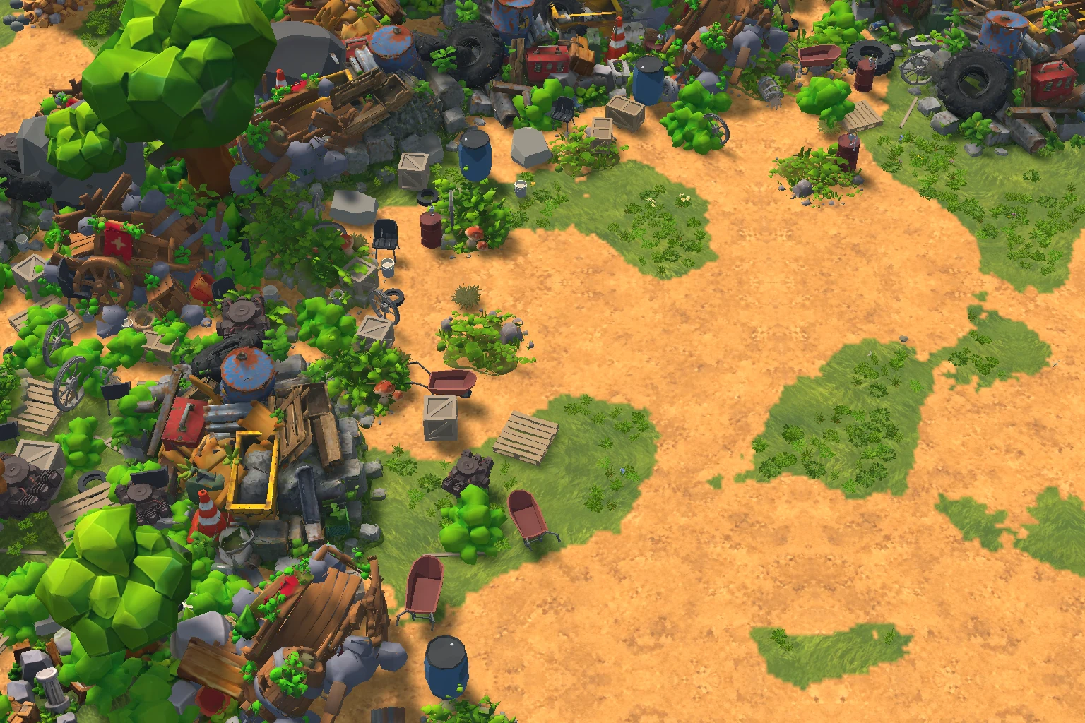 Painted terrain and vegetation around a clear walking route